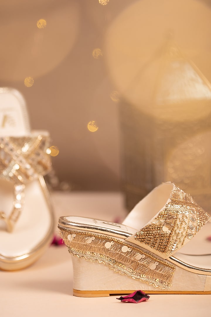 Gold Embroidered Wedges by House of Vian at Pernia's Pop Up Shop