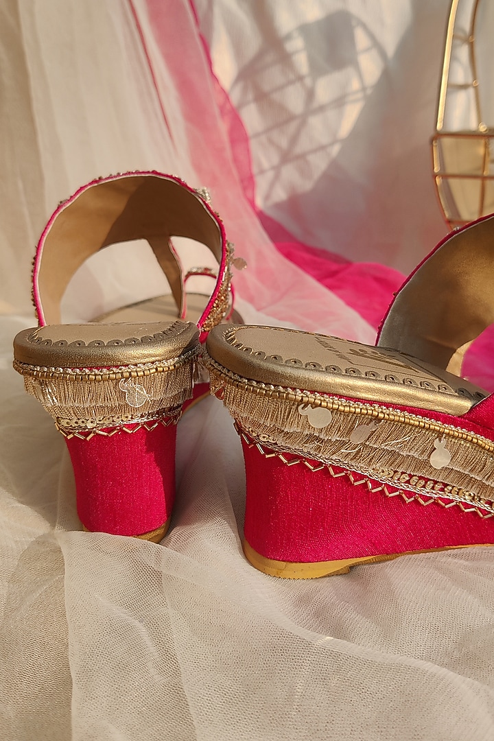 Pink Embroidered Wedges by House of Vian at Pernia's Pop Up Shop