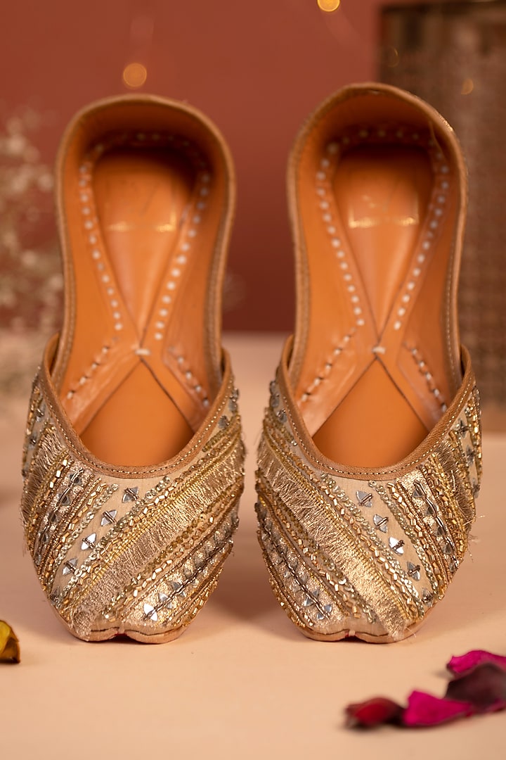 Gold Mirror Embroidered Juttis by House of Vian