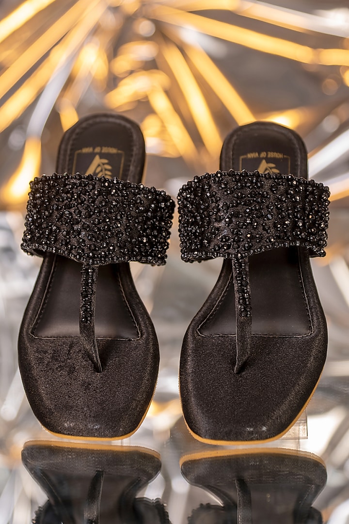 Black Embroidered Flats by House of Vian