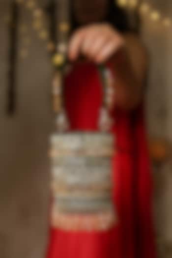 Emerald Green Velvet Mirror Hand Embroidered Bucket Potli Bag by House of Vian at Pernia's Pop Up Shop