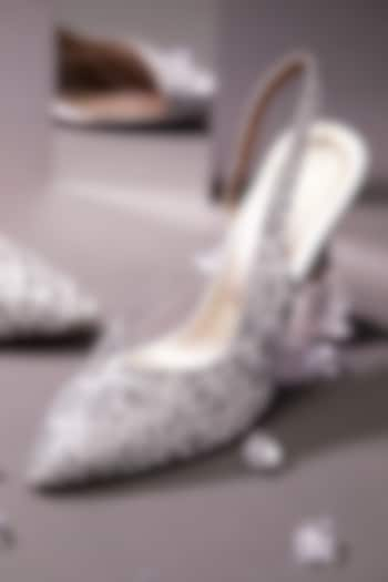 Silver Premium Leatherette Shimmer Heels by House of Vian at Pernia's Pop Up Shop