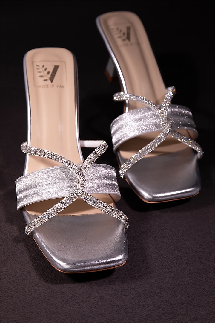 Silver Premium Leatherette Swarovski Work Heels by House of Vian at Pernia's Pop Up Shop