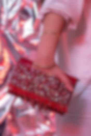 Red Faux Patent Leather Embellished Clutch by House of Vian at Pernia's Pop Up Shop