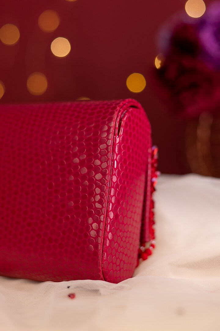 Red Faux Patent Leather Embellished Clutch by House of Vian at Pernia's Pop Up Shop