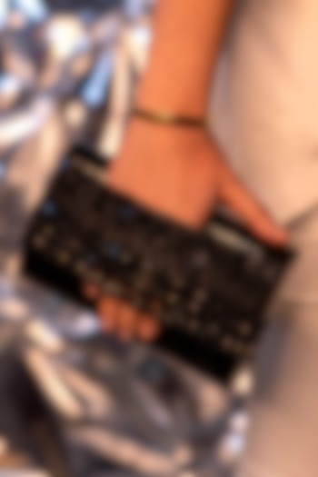 Black Faux Croco Leather Embellished Clutch by House of Vian at Pernia's Pop Up Shop