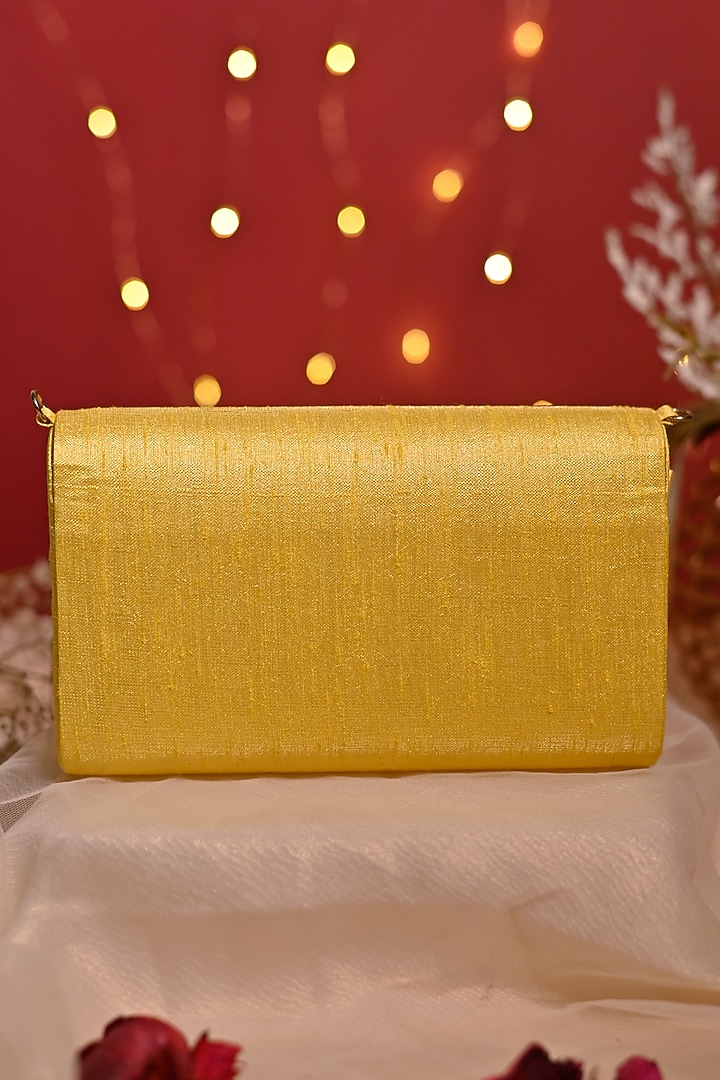 Yellow Dupion Silk Embellished Clutch by House of Vian at Pernia's Pop Up Shop