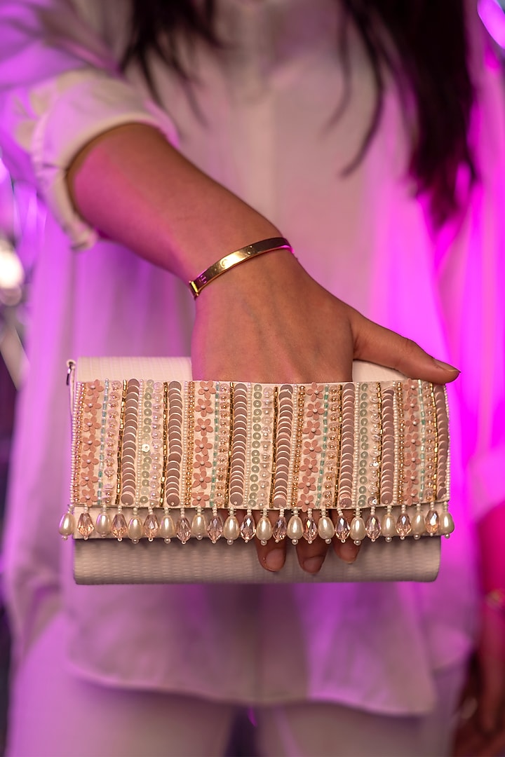 Gold Faux Croco Leather Embellished Clutch by House of Vian at Pernia's Pop Up Shop
