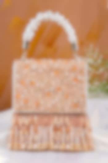 Cream Satin Embellished Clutch by House of Vian at Pernia's Pop Up Shop