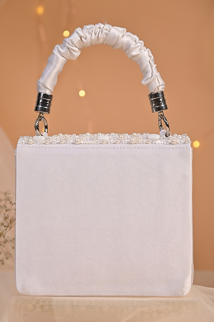 White Satin Embellished Clutch by House of Vian at Pernia's Pop Up Shop