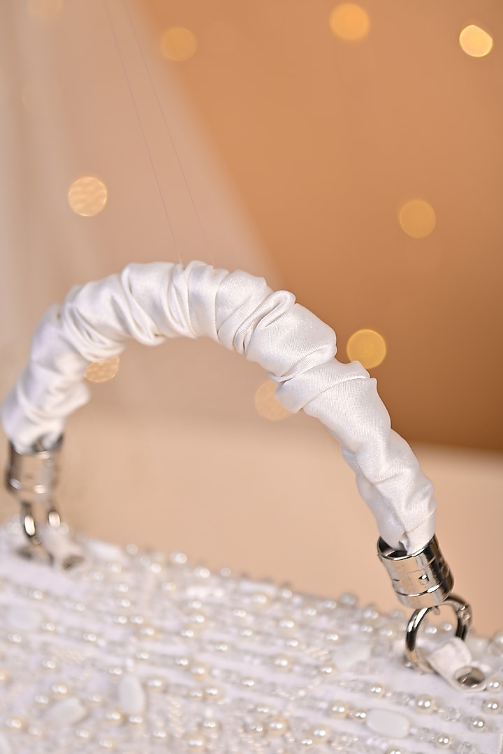 White Satin Embellished Clutch by House of Vian at Pernia's Pop Up Shop