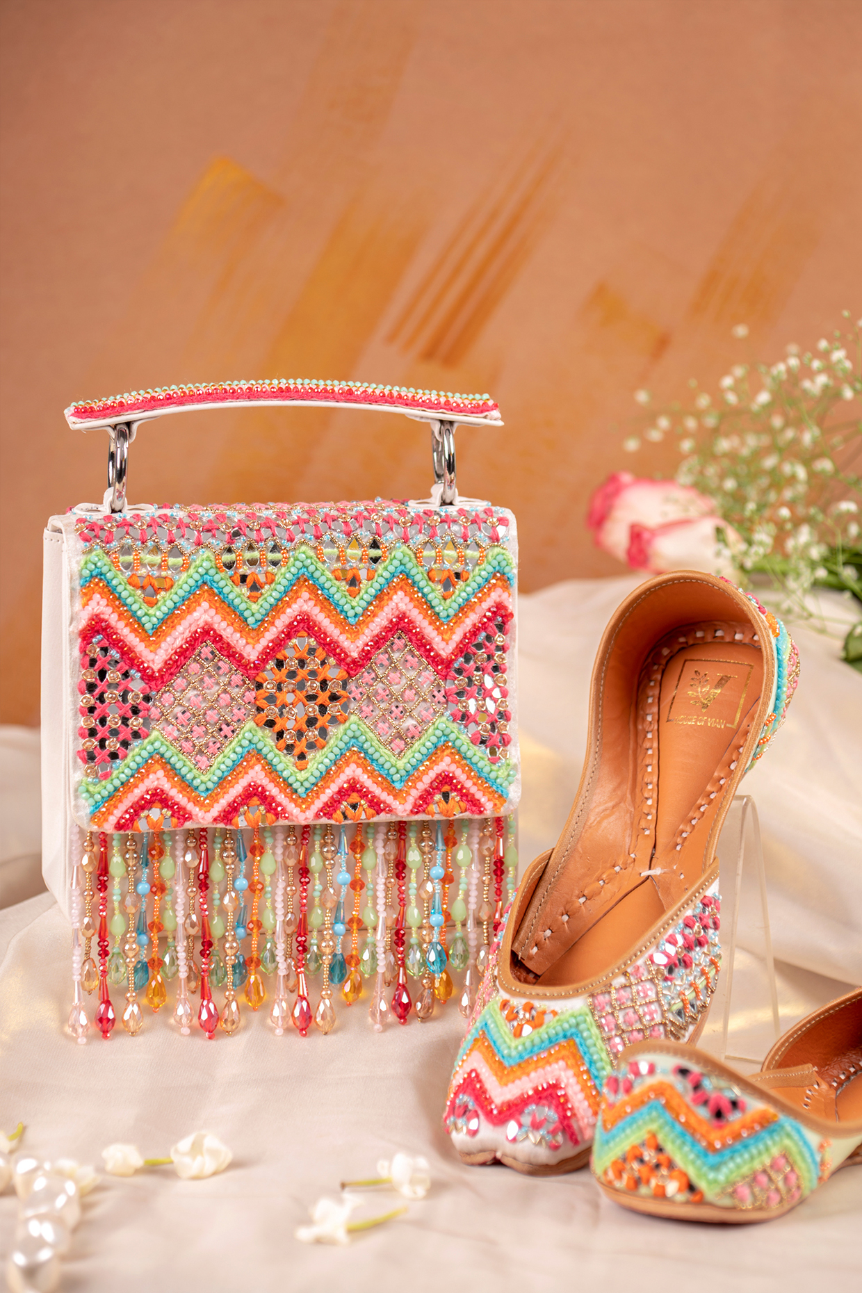 Multi-Coloured Silk Juttis & Clutch Set by House of Vian at Pernia's Pop Up Shop