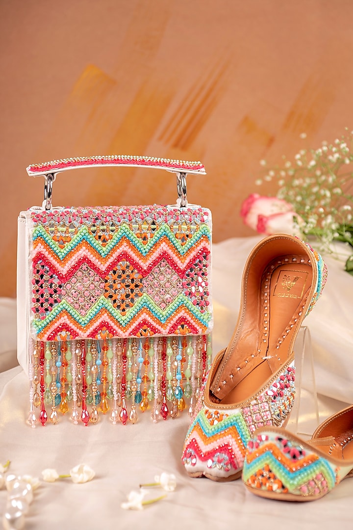 Multi-Coloured Silk Juttis & Clutch Set by House of Vian at Pernia's Pop Up Shop