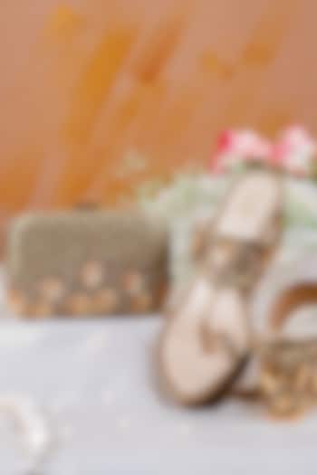 Gold Silk Embroidered Wedges & Clutch Set by House of Vian