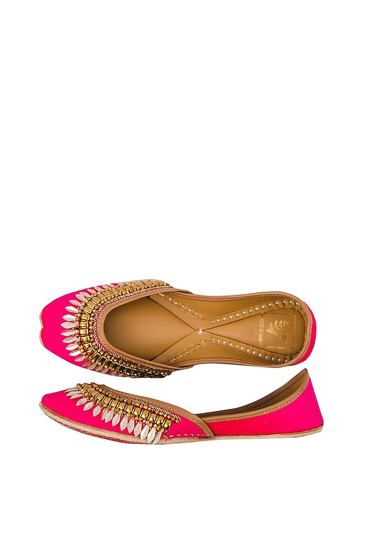 Pink Beads Embellished Juttis by House of Vian