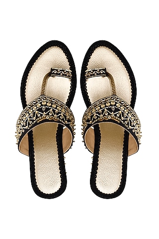 Black & Gold Embellished Wedges by House of Vian