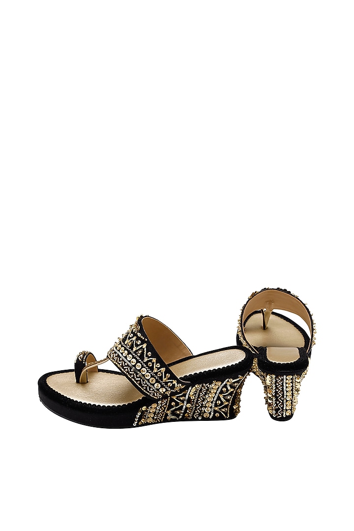 Black & Gold Suede Embellished Wedges by House of Vian at Pernia's Pop Up Shop