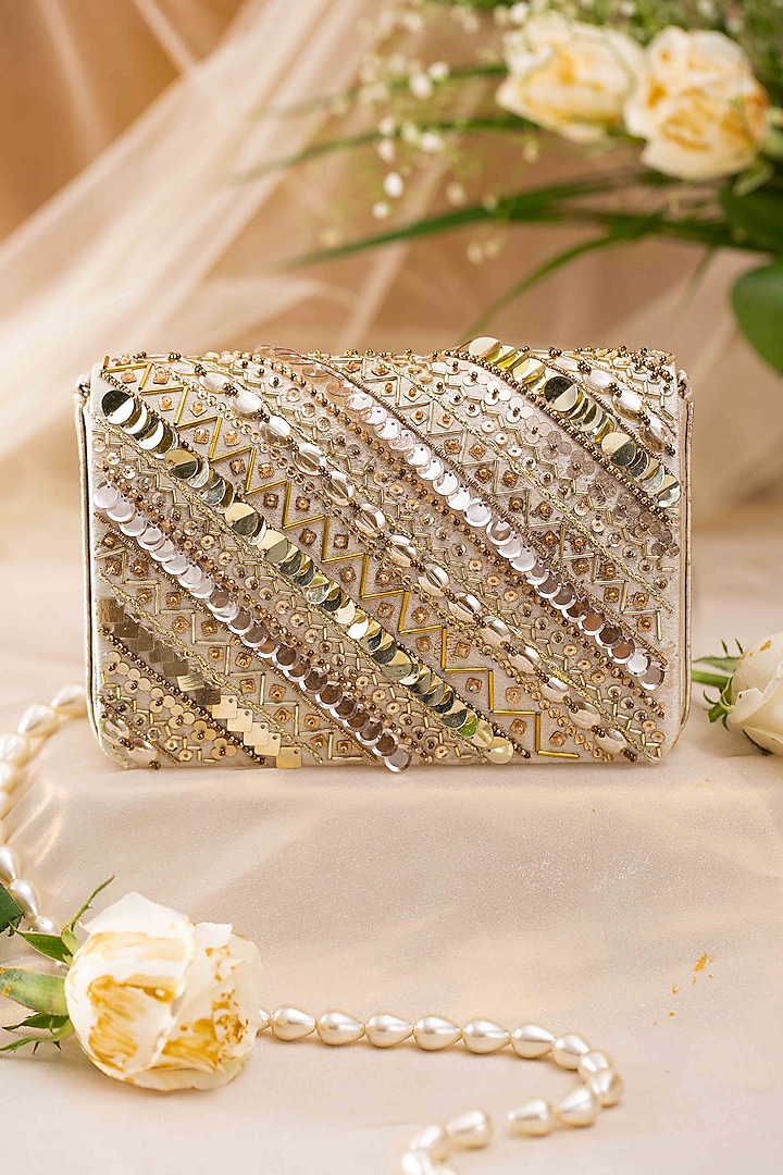 Gold Bead Embellished Clutch by House of Vian at Pernia's Pop Up Shop