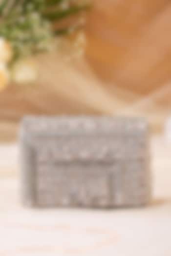 Silver Suede Embellished Clutch by House of Vian