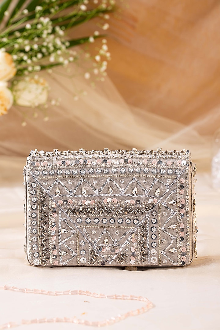 Silver Suede Embellished Clutch by House of Vian at Pernia's Pop Up Shop