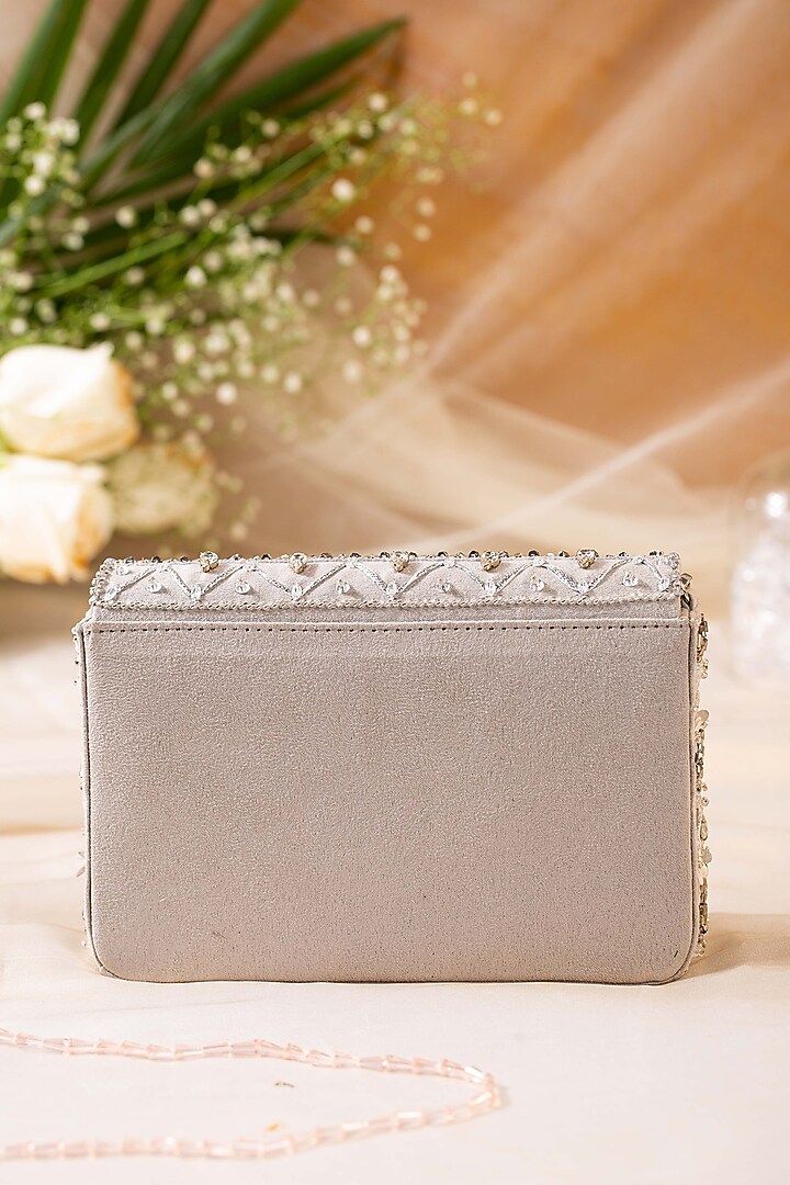 Silver Suede Sequins Embellished Clutch by House of Vian at Pernia's Pop Up Shop