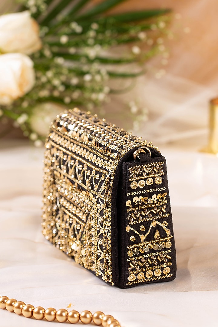 Black Suede Embellished Clutch by House of Vian at Pernia's Pop Up Shop
