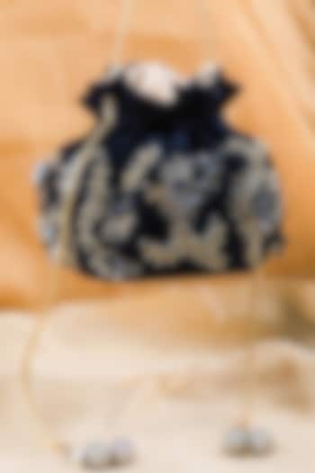 Sapphire Blue Hand Embroidered Potli by House of Vian at Pernia's Pop Up Shop