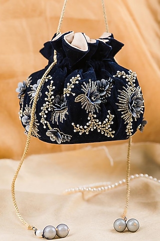 Sapphire Blue Hand Embroidered Potli by House of Vian