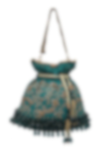 Deep Turquoise Hand Embroidered Potli by House of Vian
