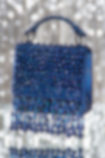 Dark Blue Hand Embroidered Clutch by House of Vian at Pernia's Pop Up Shop