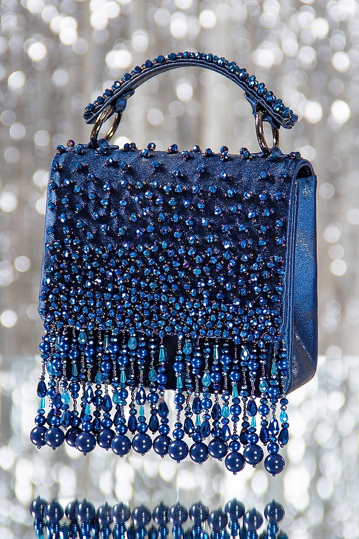 Dark Blue Hand Embroidered Clutch by House of Vian at Pernia's Pop Up Shop