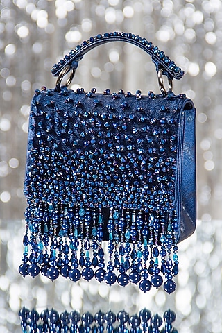 Dark Blue Hand Embroidered Clutch by House of Vian