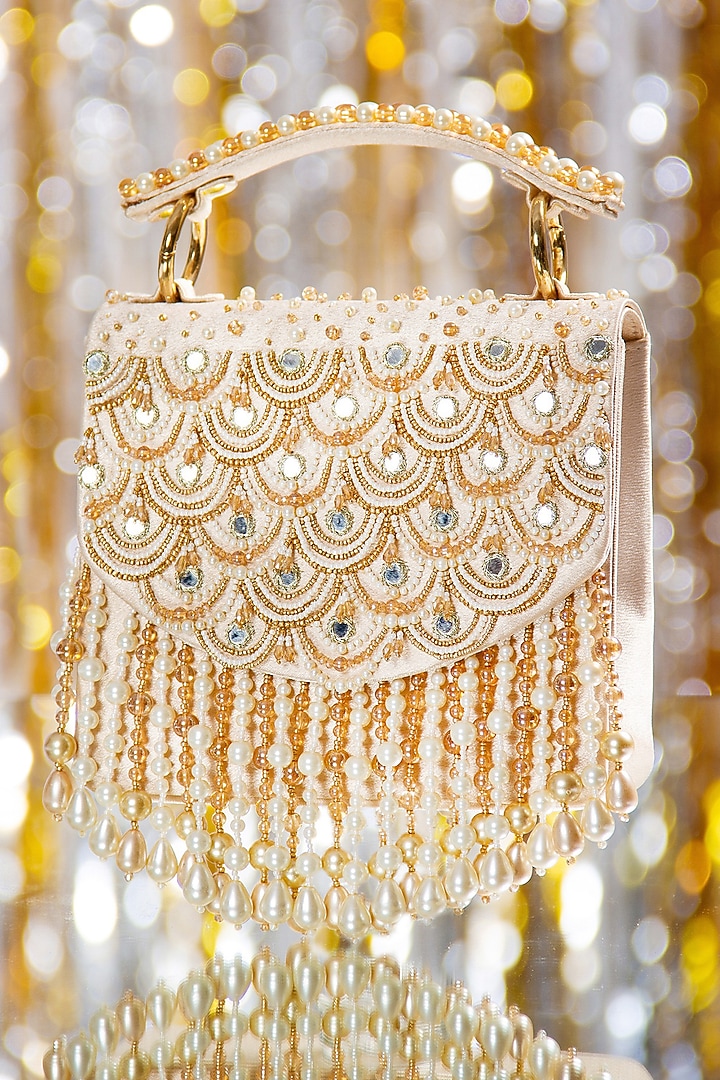 Gold Hand Embroidered Clutch by House of Vian at Pernia's Pop Up Shop