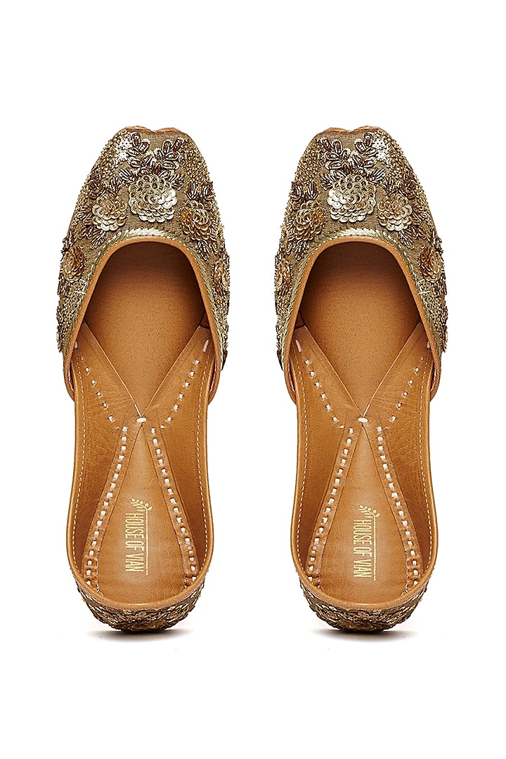 Antique Gold Embellished Juttis by House of Vian at Pernia's Pop Up Shop