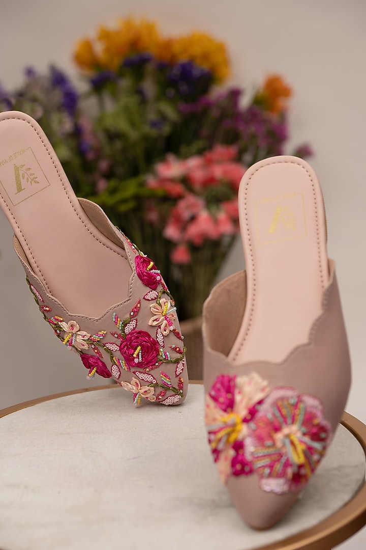 Baby Pink Premium Satin Embellished Mules by House of Vian at Pernia's Pop Up Shop