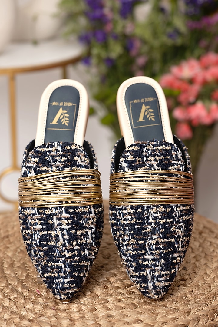 Blue Embellished Mules by House of Vian at Pernia's Pop Up Shop