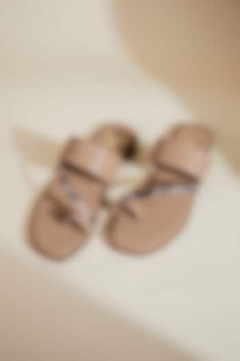 Beige Faux Leather Snake Printed Flats by House of Vian at Pernia's Pop Up Shop