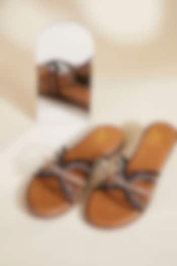 Brown Faux Leather Swarovski Strappy Flats by House of Vian at Pernia's Pop Up Shop