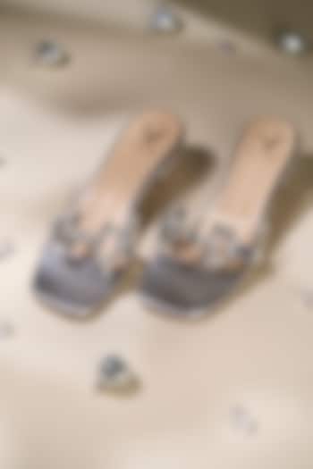 Silver Acrylic Stone Embellished Transparent Heels by House of Vian at Pernia's Pop Up Shop