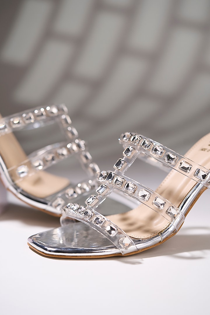 Silver Acrylic Stone Embellished Transparent Heels by House of Vian at Pernia's Pop Up Shop