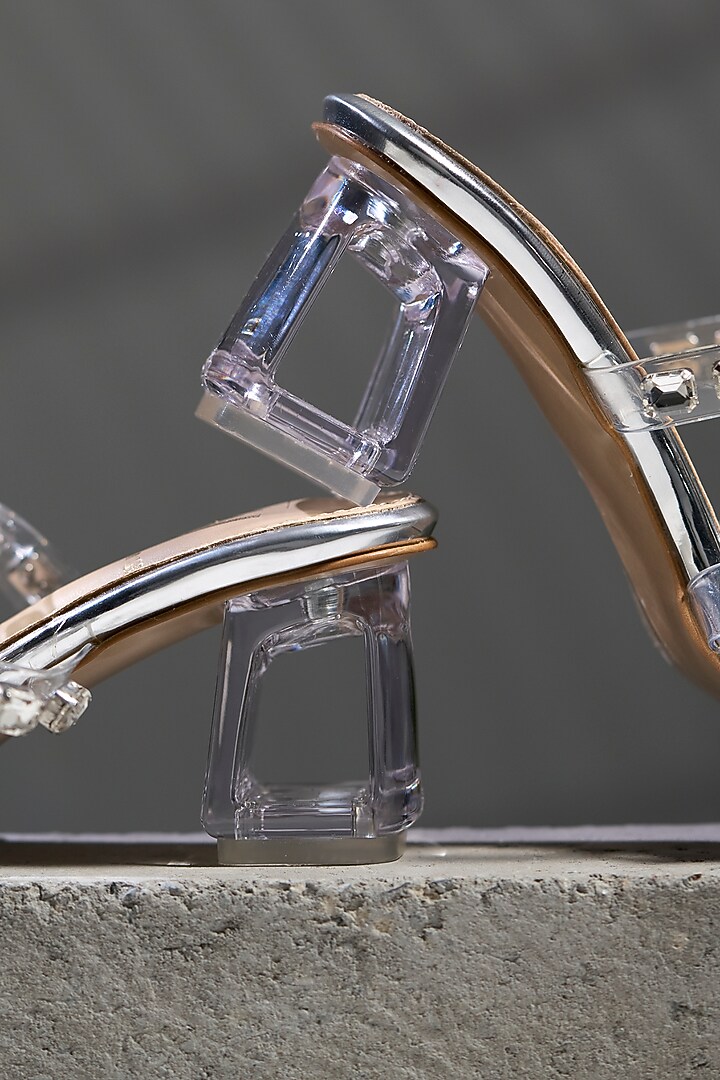 Silver Acrylic Stone Embellished Transparent Heels by House of Vian at Pernia's Pop Up Shop