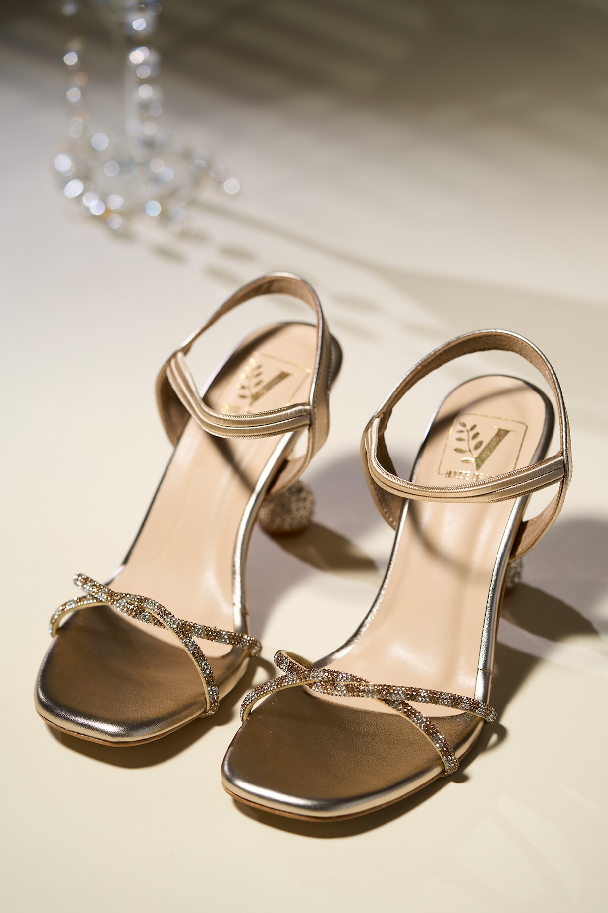 Gold PU Leather Swarovski Strappy Heels by House of Vian at Pernia's Pop Up  Shop