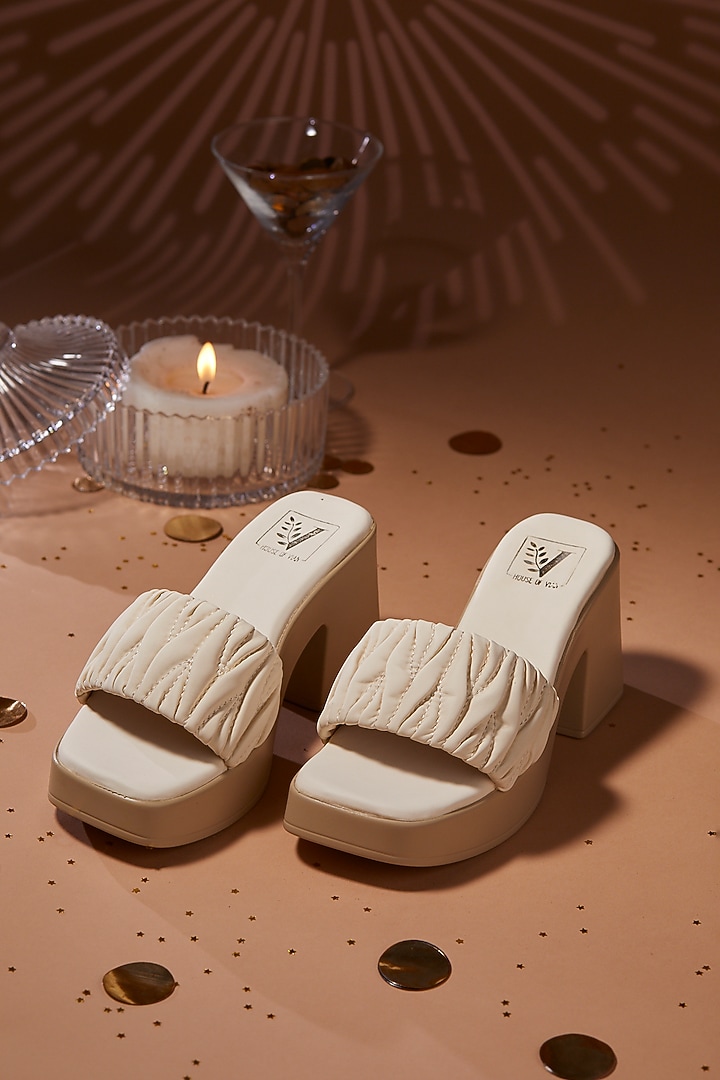 Beige Faux Leather Heels by House of Vian at Pernia's Pop Up Shop