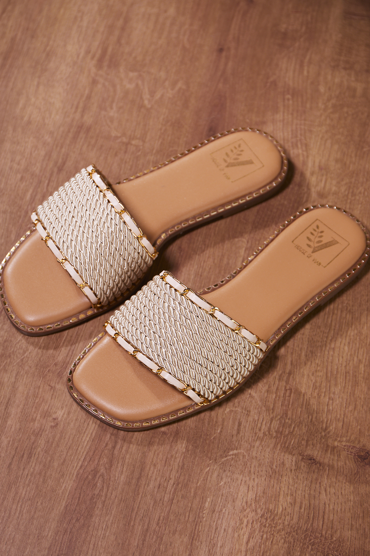 Gold Synthetic Cord Flats by House of Vian at Pernia's Pop Up Shop