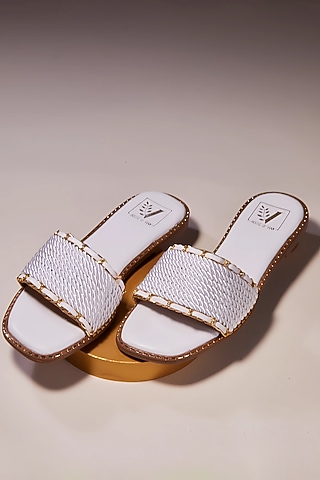 White Synthetic Cord Flats by House of Vian