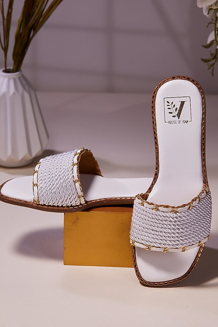 White Synthetic Cord Flats by House of Vian at Pernia's Pop Up Shop