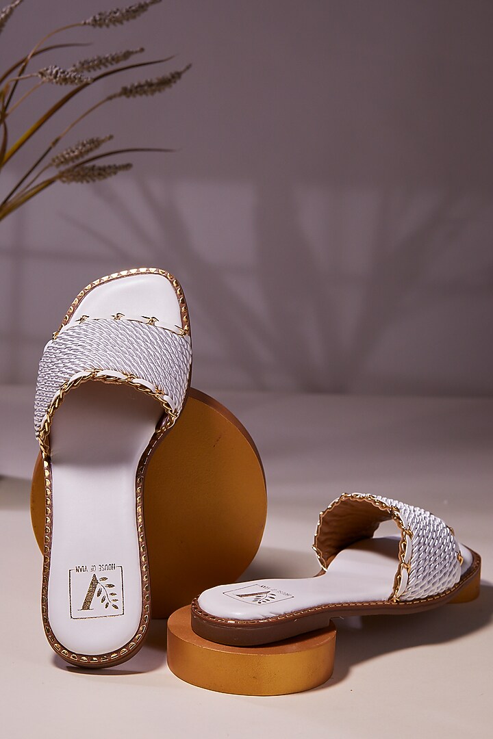White Synthetic Cord Flats by House of Vian at Pernia's Pop Up Shop