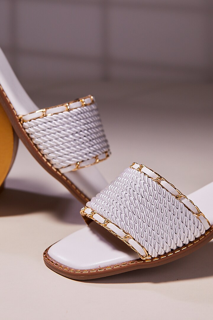 White Synthetic Cord Flats by House of Vian at Pernia's Pop Up Shop