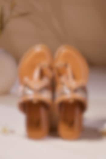 Brown Faux Leather Kolhapuri Flats by House of Vian at Pernia's Pop Up Shop