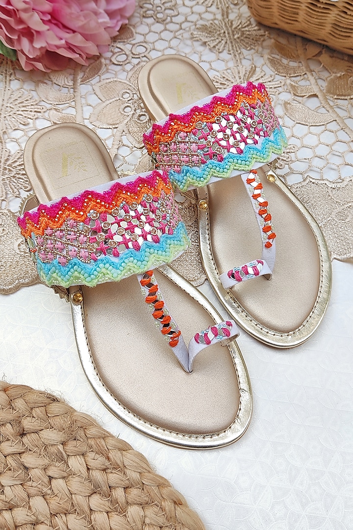 Multi-Colored Embellished Kolhapuri Flats by House of Vian